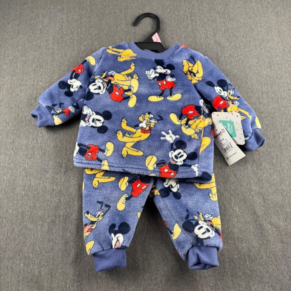 Disney Baby Mickey Mouse Pluto Plush Fleece Top and Joggers Set Blue 0-3M NWT